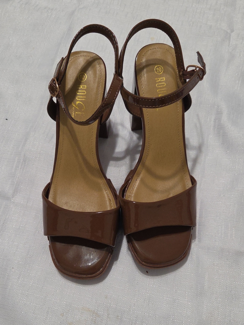 Rouge Helium Brown Patent Block Heel Slingbacks